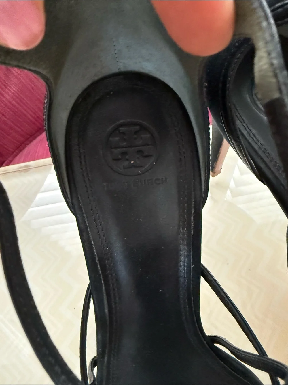 Tory Burch Black Strappy Floral Embellished High Heel Sandals